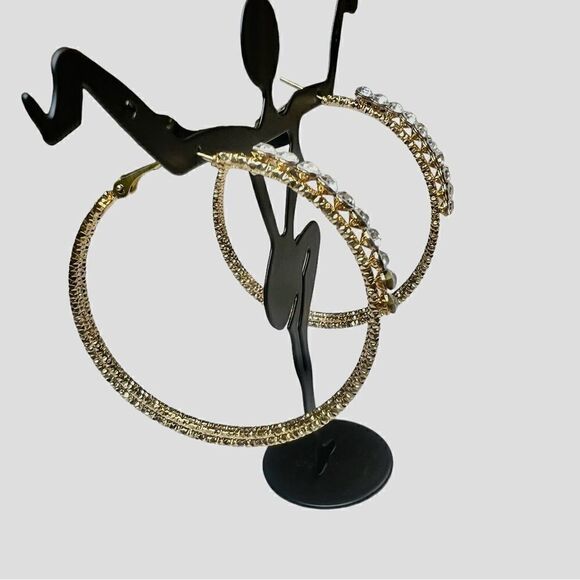 NWOT JTV Off Park Collection White Crystal Gold Tone Hoop Earrings - Picture 3 of 7